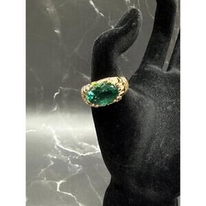Vintage UTC Gold Plated 925 Emerald Green Gemstone Cocktail Ring Sz 10